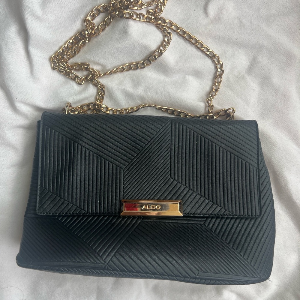 Aldo Black and Gold Quilted Crossbody Bag